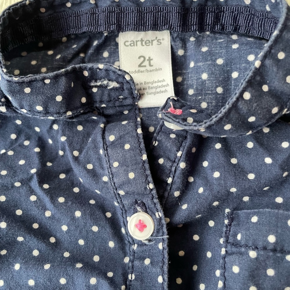 Carters Girls Size 2 Blue Polka Dot Long Sleeve Top button down - Picture 5 of 7
